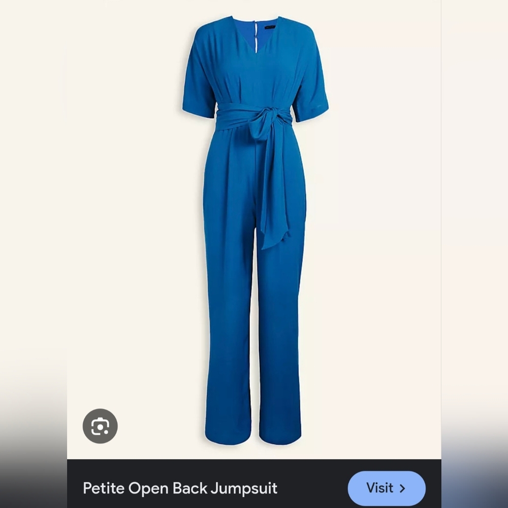 Ann Taylor Blue/Teal V-Neck Jumpsuit with Wide-Leg Design And Open back